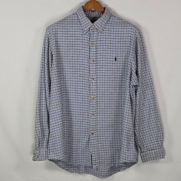 Ralph Lauren XL Classic Fit Blue Plaid Button Down Shirt Long Sleeve Preppy - Picture 1 of 16